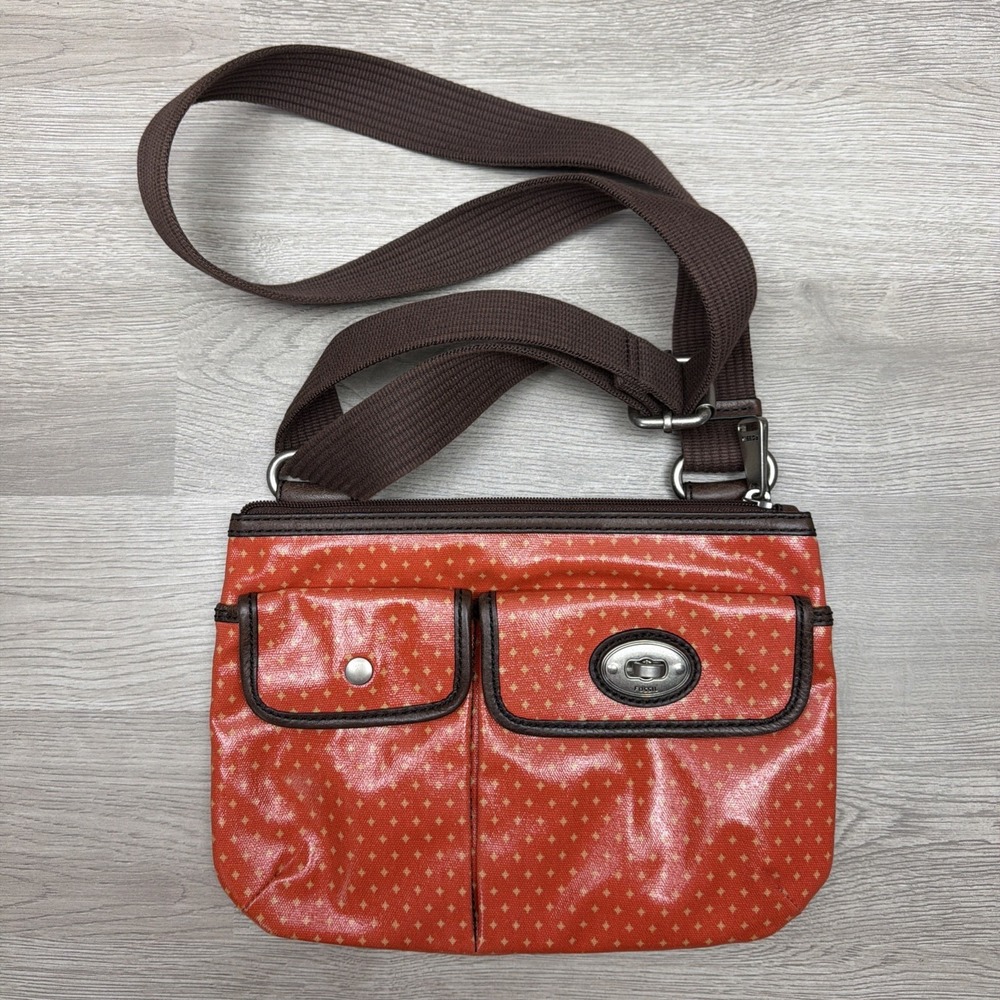 Fossil key-Per Coated Canvas Messenger Computer Bag Crossbody VeryNice Condition